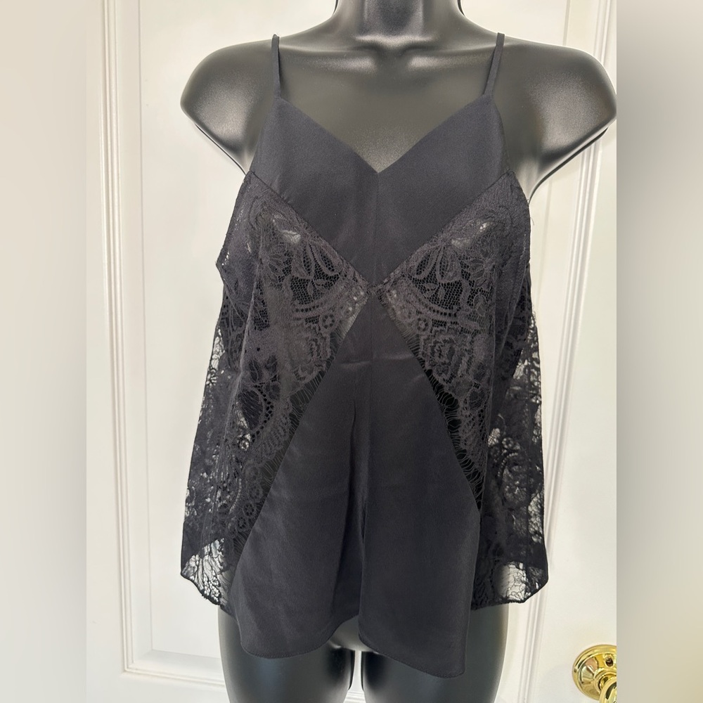 Aritzia Black Lace and Satin Panel Camisole Top XS Small